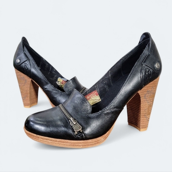 London Underground Black Leather Heeled Loafers With Zipper Accent Size 9 - Picture 17 of 17